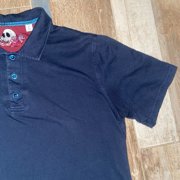 Robert Graham Men's L Skull Trim Short Sleeve Polo Shirt Navy - Picture 4 of 9